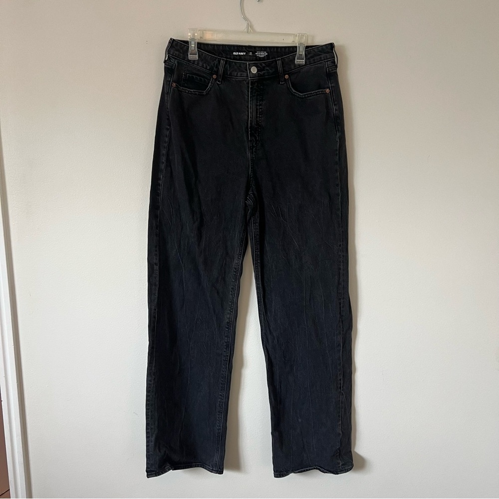 Old Navy Women’s Extra High Rise Sky-hi Wide Leg Black Denim Jeans Size 14 Tall